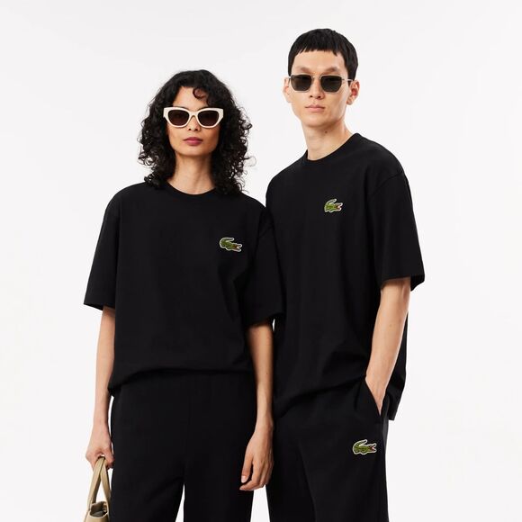 LACOSTE Unisex Loose Fit Heavy Cotton Badge T-Shirt M Black Short Sleeve - Picture 1 of 6